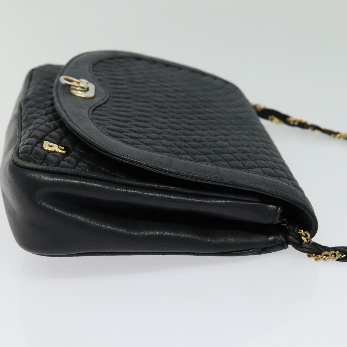 Bally Vintage Chain Shoulder Bag Quilted Leather Navy Leather Shoulder Bag Bag (Pre-Owned)