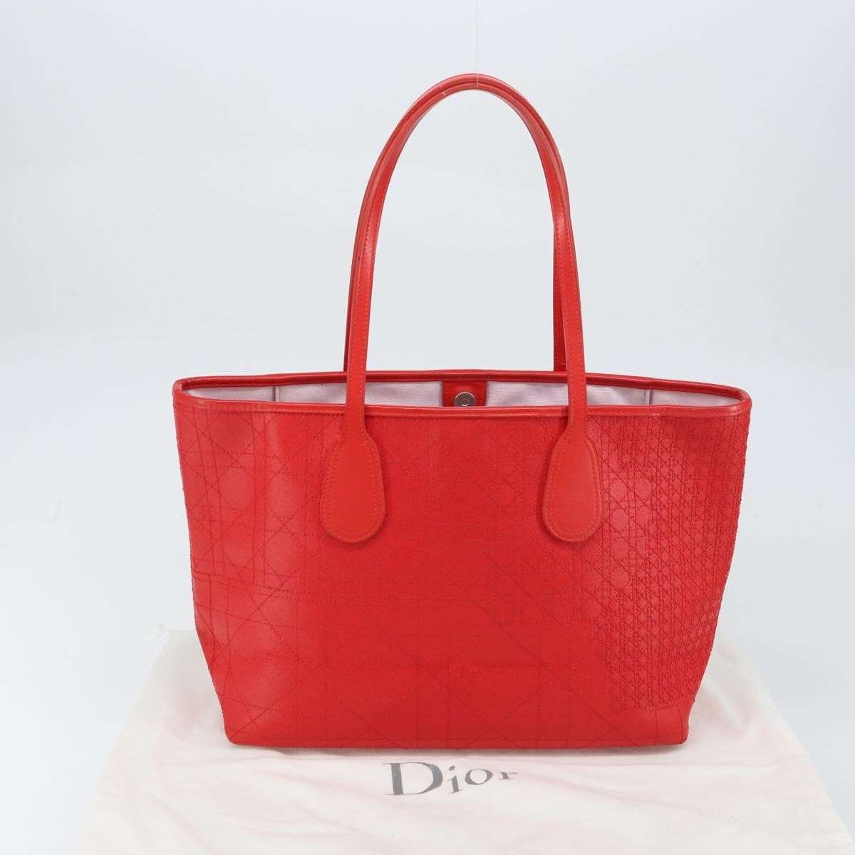 Christian Dior Panarea Tote Printed Cannage Quilt Canvas Red Canvas Tote Bag Bag (Pre-Owned)