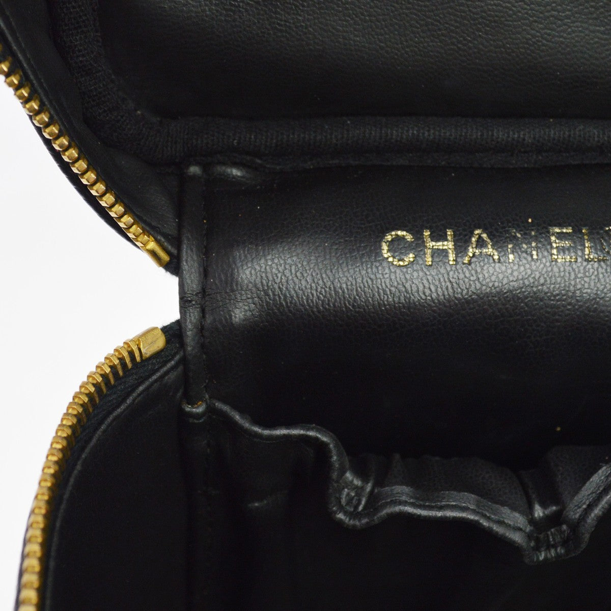 Chanel Vintage Timeless Cosmetic Case Caviar Black Leather Handbag (Pre-Owned)