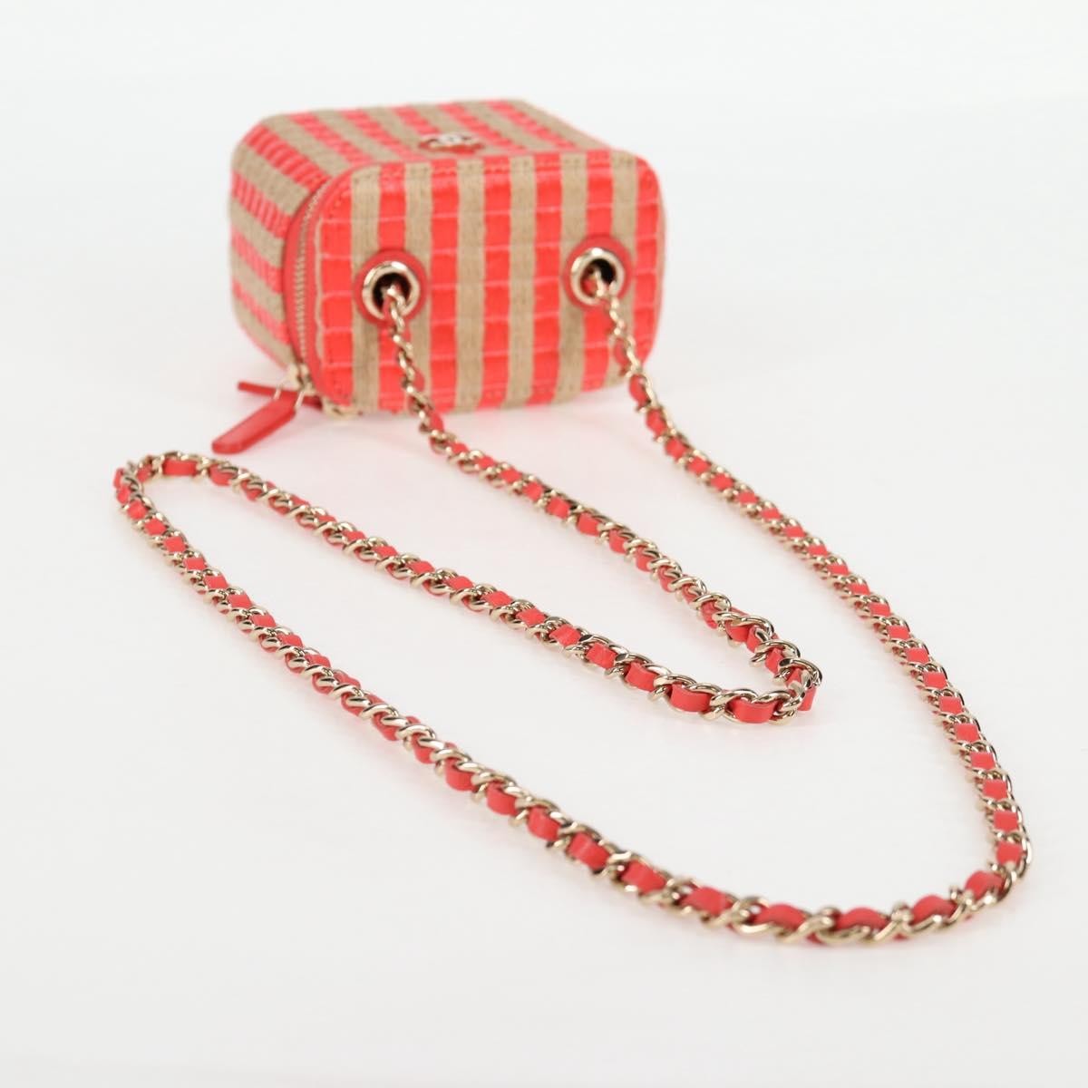 Chanel Classic Vanity Case With Chain Striped Raffia And Jute Red Canvas Shoulder Bag Bag (Pre-Owned)