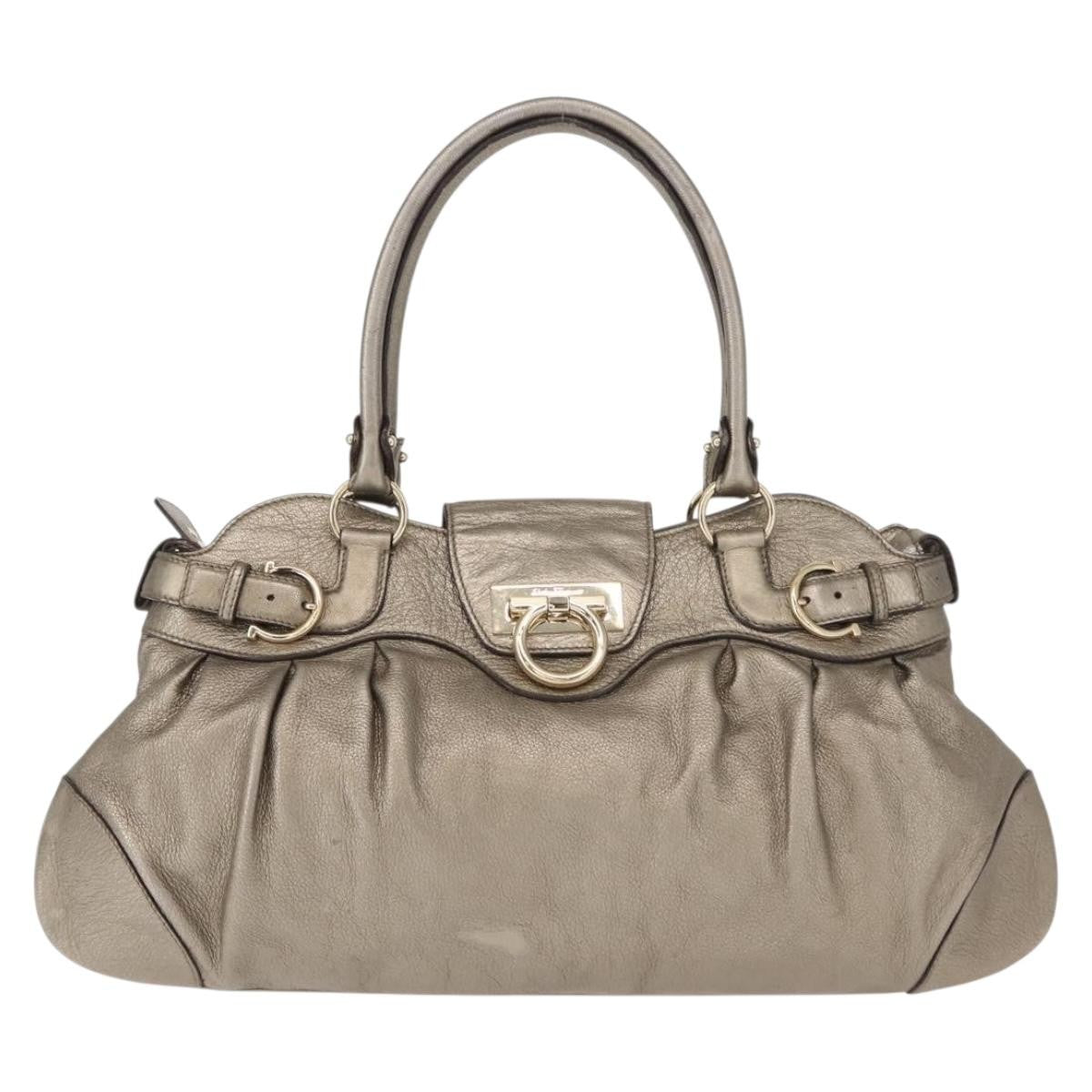 Salvatore Ferragamo Gancini Tote Leather Gold Leather Tote Bag Bag (Pre-Owned)