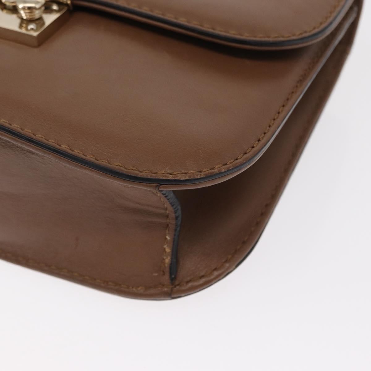 Valentino Garavani Rolling Rockstud Glam Lock Shoulder Bag Leather Brown Leather Shoulder Bag Bag (Pre-Owned)