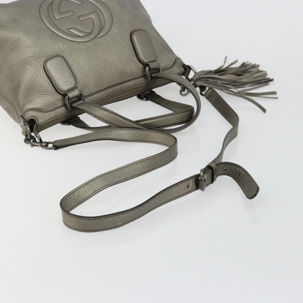 Gucci Soho Convertible Top Handle Bag Leather Silver Leather Handbag (Pre-Owned)