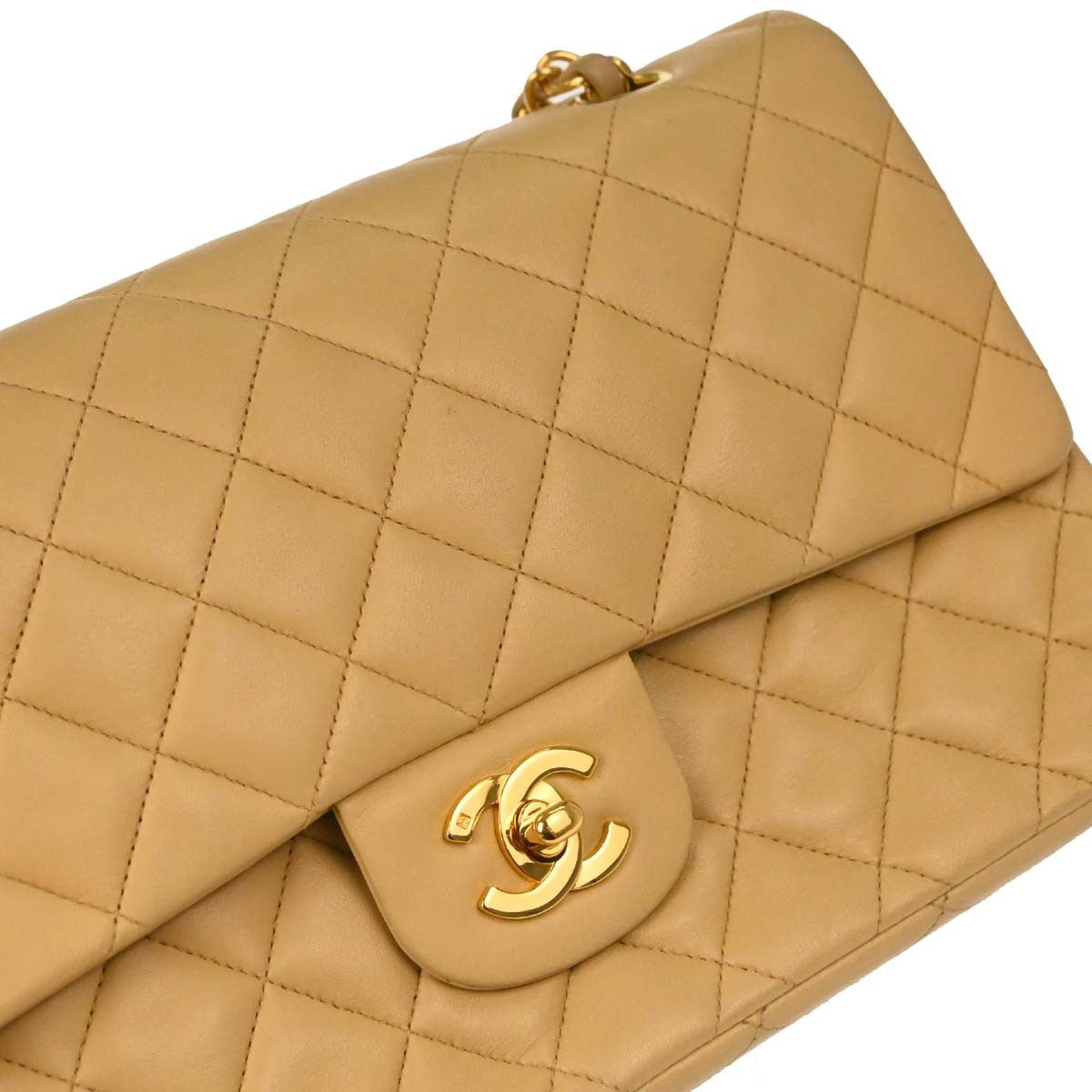 Chanel Timeless - Classic Double Flap Bag Leather Beige Calfskin Handbag (Pre-Owned)