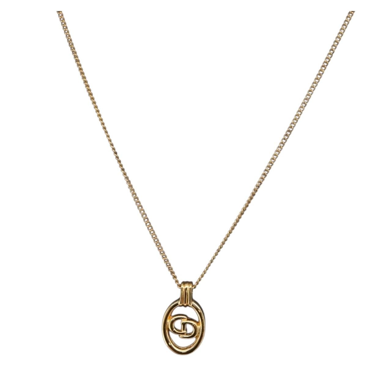 Christian Dior Cd Round Pendant Necklace Metal Gold Metal Necklace Jewelry (Pre-Owned)