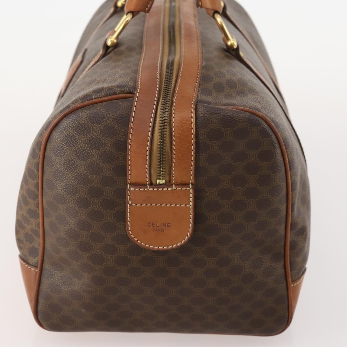 Celine Vintage Duffle Bag Macadam Coated Canvas Brown Canvas Travel Bag Bag (Pre-Owned)