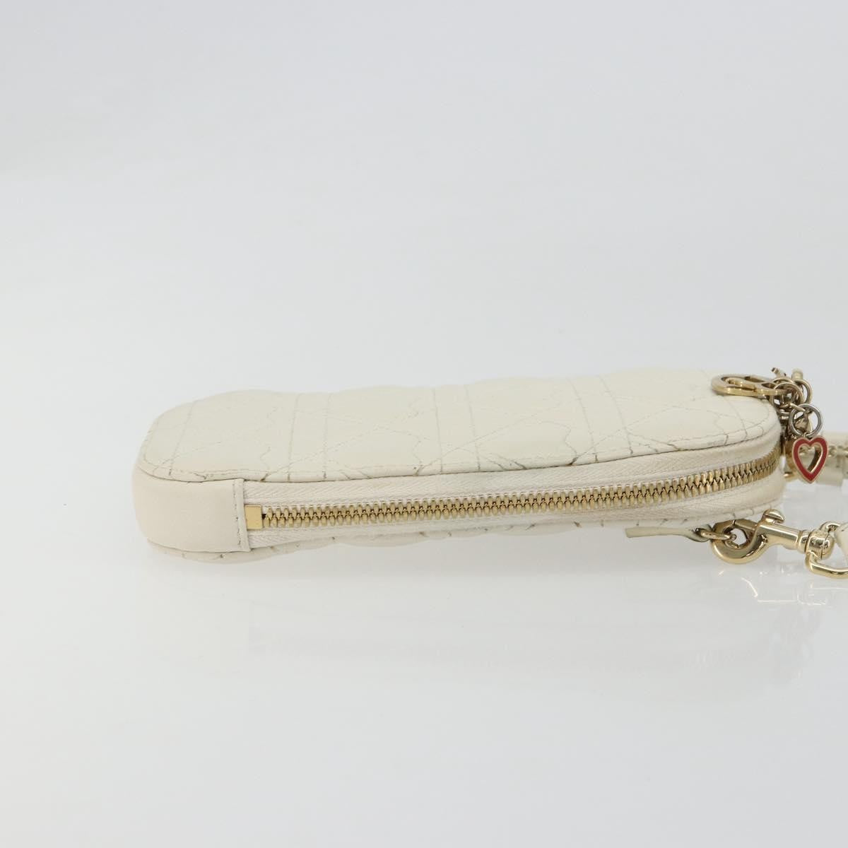 Christian Dior Lady Dior Phone Holder On Chain Cannage Quilt Lambskin White Leather Shoulder Bag Bag (Pre-Owned)