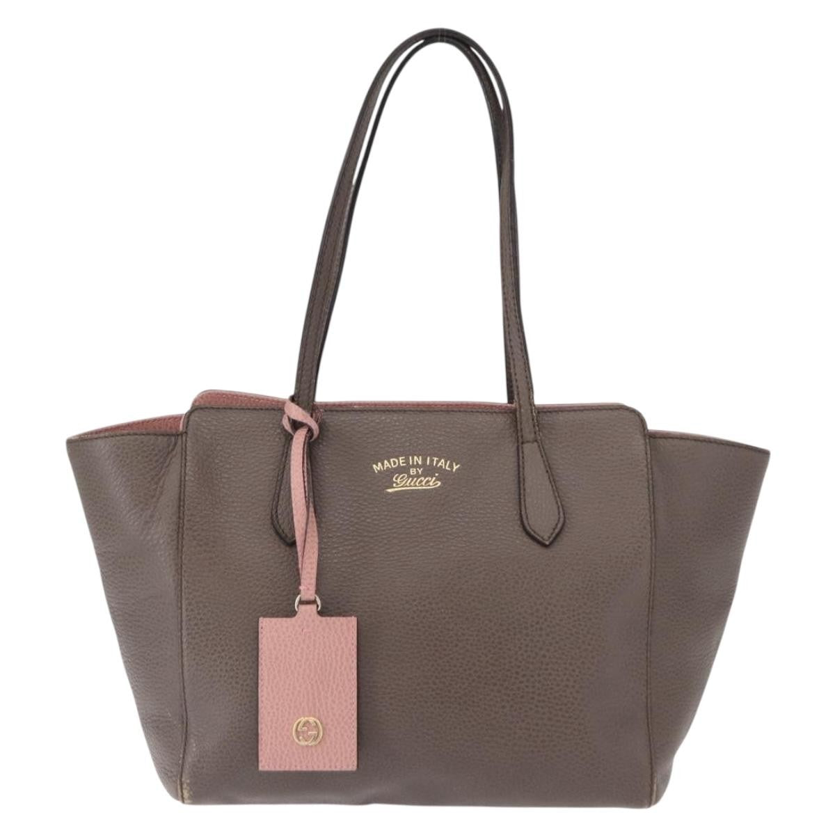 Gucci Swing Tote Leather Gray Leather Tote Bag Bag (Pre-Owned)