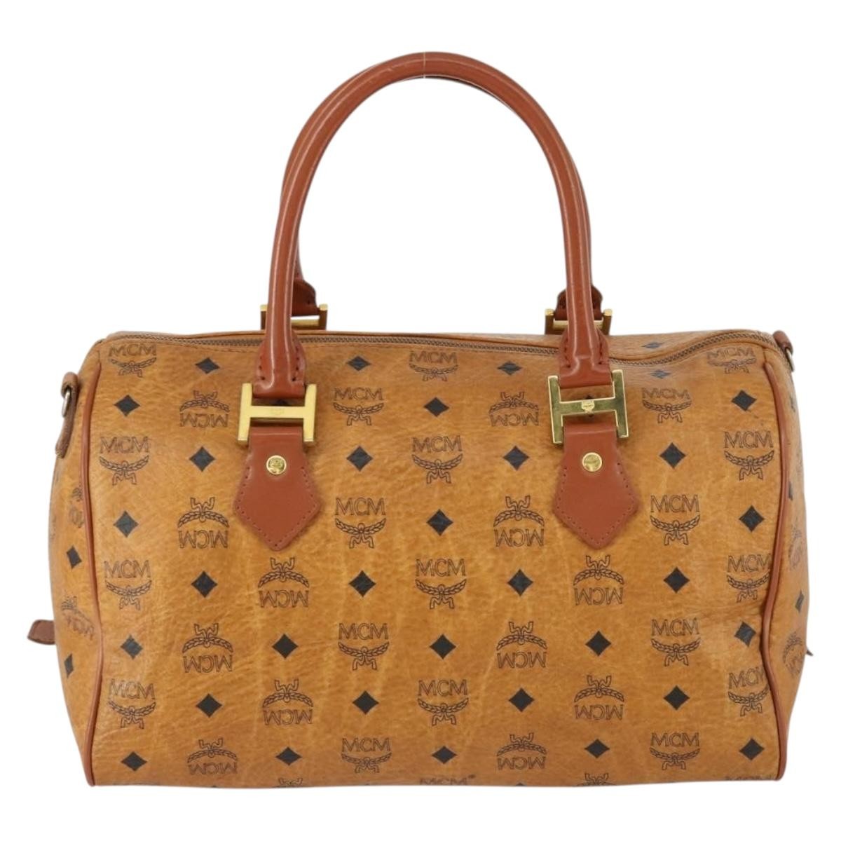 MCM Visetos Logogramme Handbag Canvas And Leather Brown Canvas Handbag (Pre-Owned)