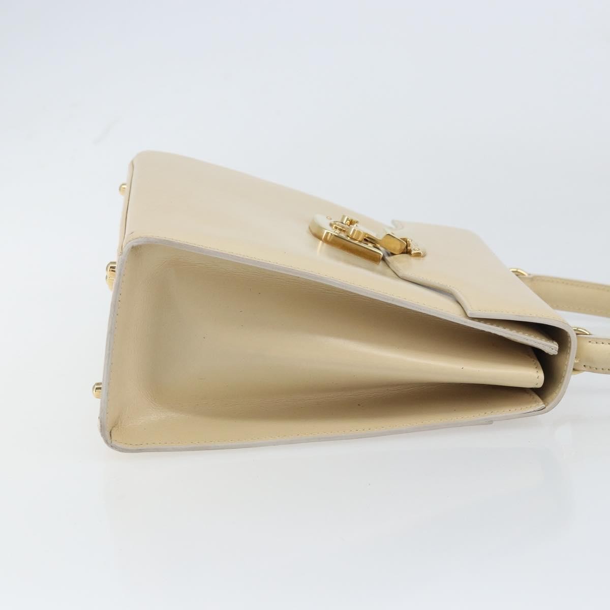 Gucci Vintage Lady Lock Top Handle Bag Leather Beige Leather Handbag (Pre-Owned)