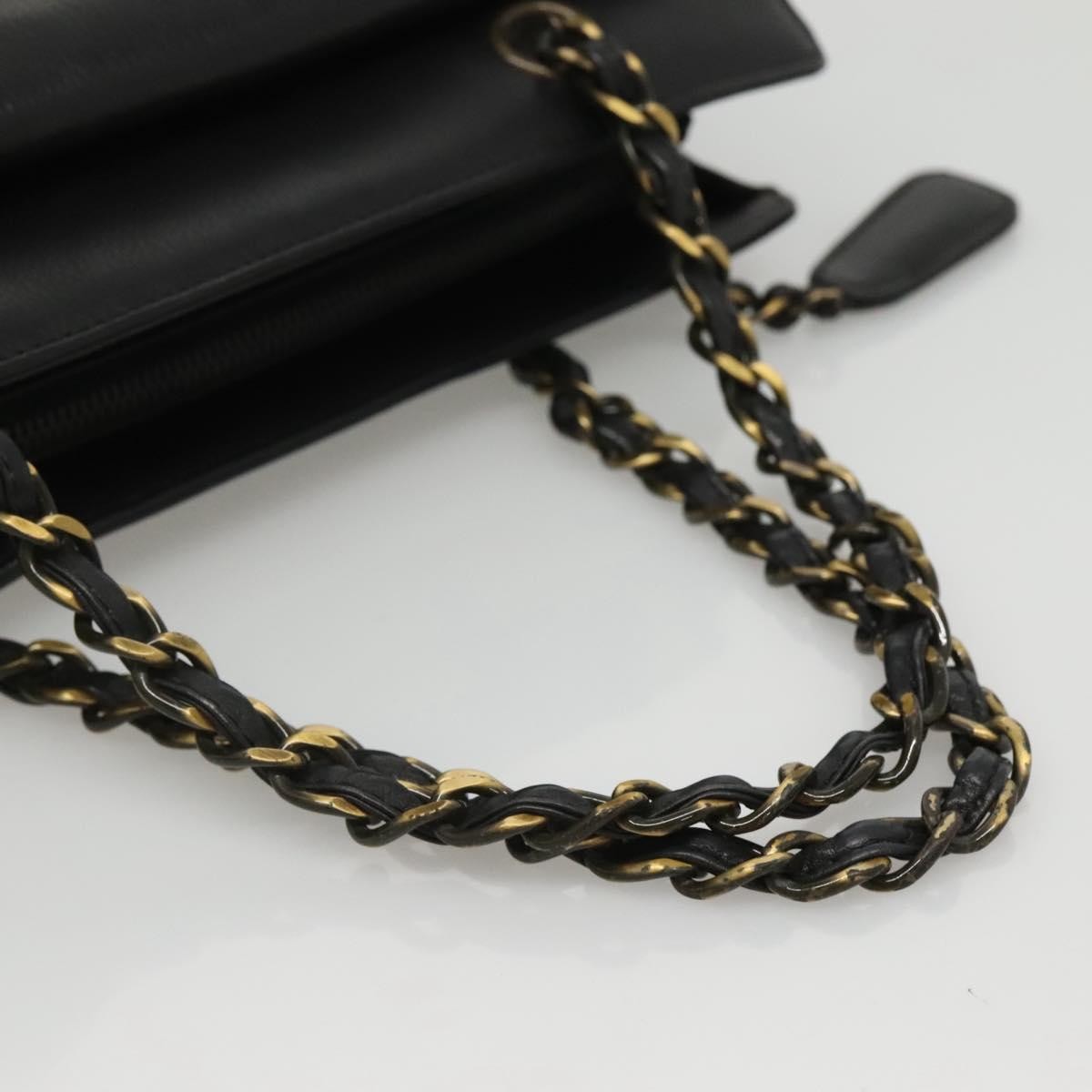 Chanel Vintage Front Pocket Chain Tote Leather Black Leather Shoulder Bag Bag (Pre-Owned)