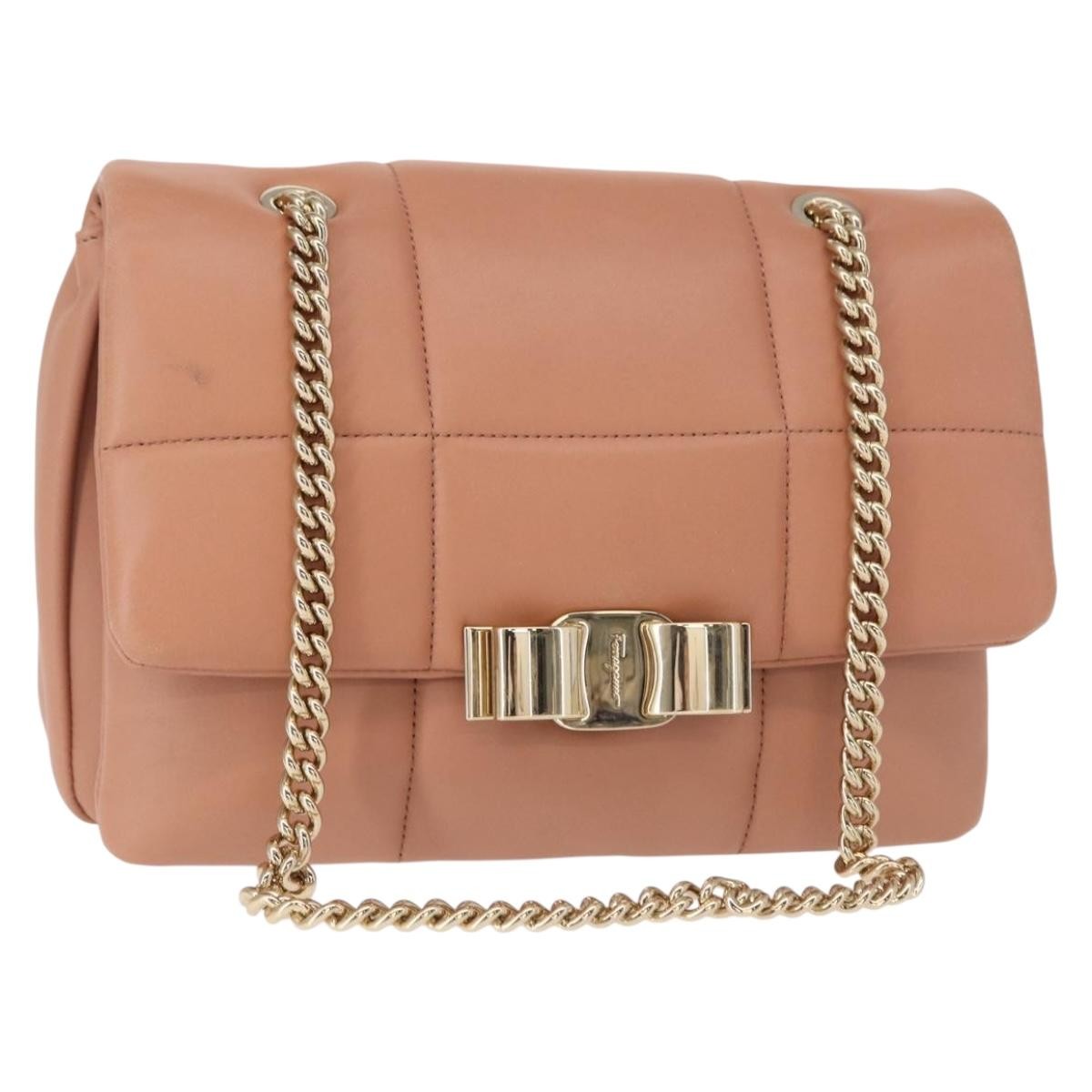 Salvatore Ferragamo Vara Soft Flap Bag Quilted Leather Pink Leather Shoulder Bag Bag (Pre-Owned)
