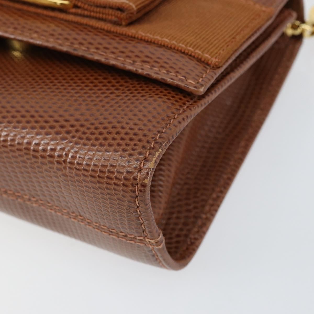 Salvatore Ferragamo Vala Shoulder Bag Embossed Leather Brown Leather Shoulder Bag Bag (Pre-Owned)
