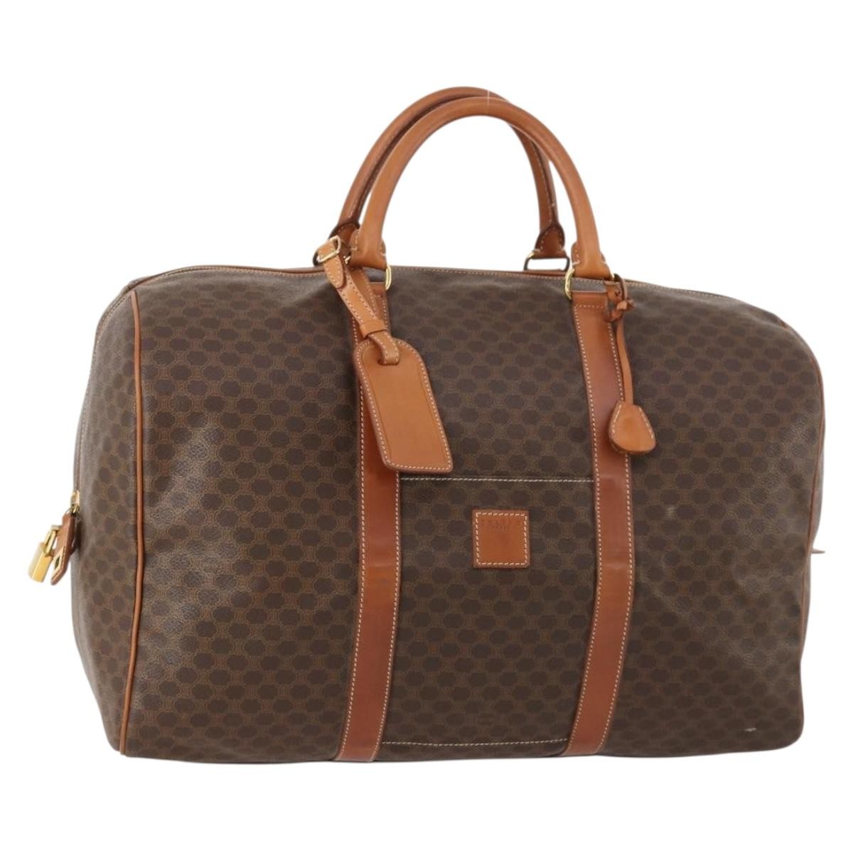 Celine Vintage Duffle Bag Canvas And Leather Brown Canvas Travel Bag Bag (Pre-Owned)