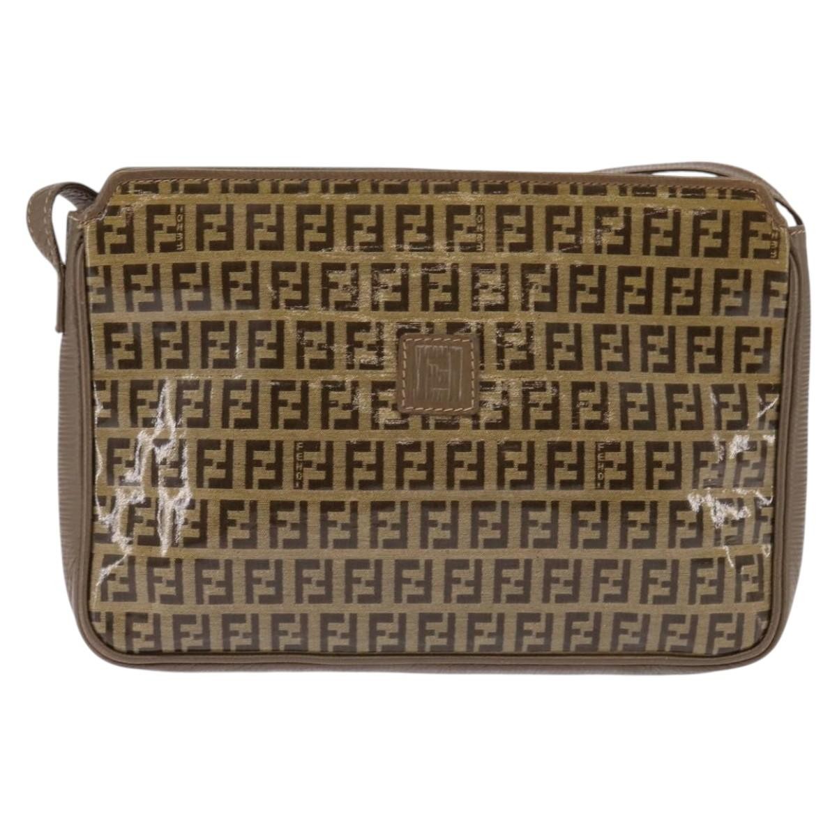 Fendi Vintage Zip Crossbody Bag Zucchino Canvas Beige Canvas Shoulder Bag Bag (Pre-Owned)