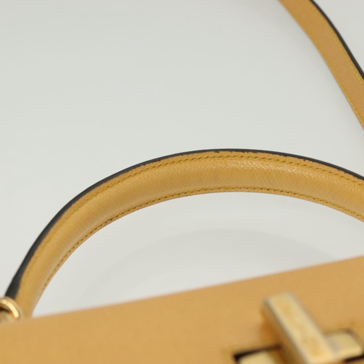 Celine Vintage Convertible Turnlock Top Handle Bag Leather Yellow Leather Bag (Pre-Owned)