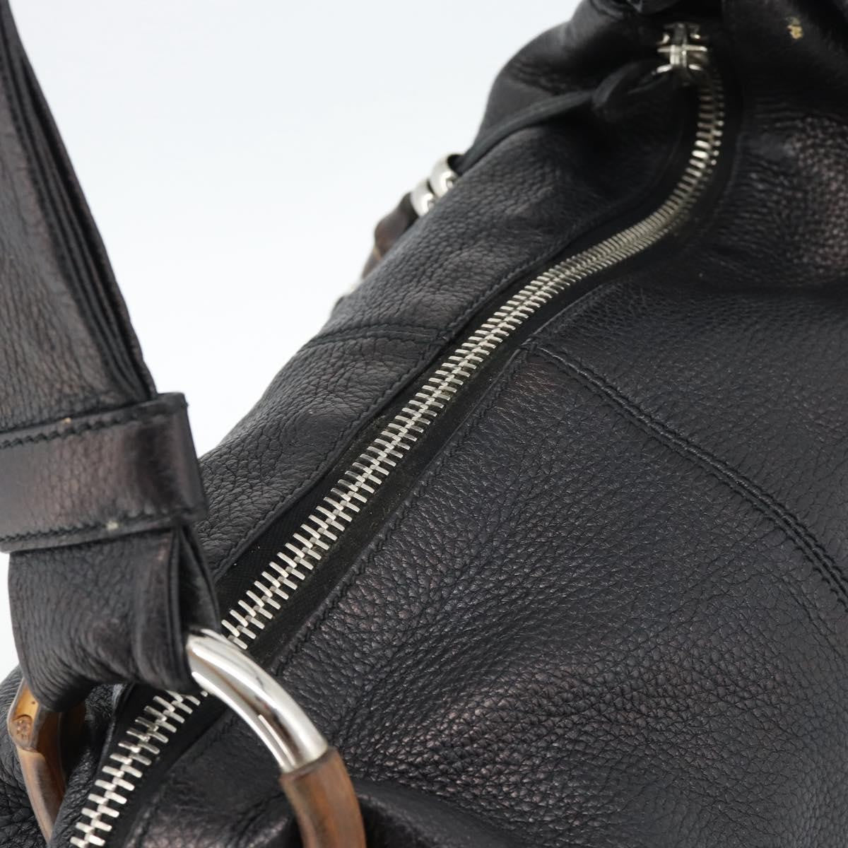 Gucci Vintage Bamboo Shoulder Bag Nylon Black Leather Handbag (Pre-Owned)