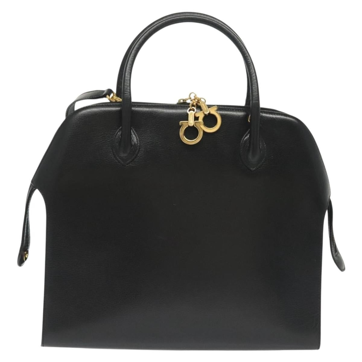 Salvatore Ferragamo Convertible Dome Gancini Leather Black Leather Handbag (Pre-Owned)