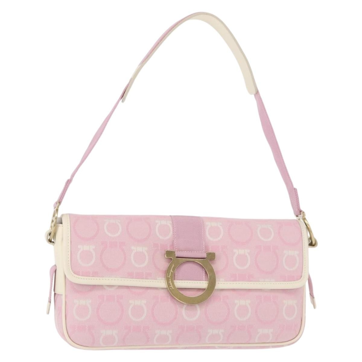 Salvatore Ferragamo Gancini Shoulder Bag Canvas Pink Canvas Shoulder Bag Bag (Pre-Owned)