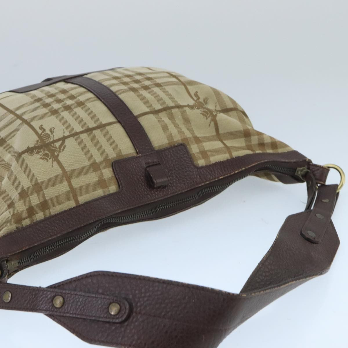 Burberry Nova Check Shoulder Bag Canvas And Leather Beige Canvas Shoulder Bag Bag (Pre-Owned)