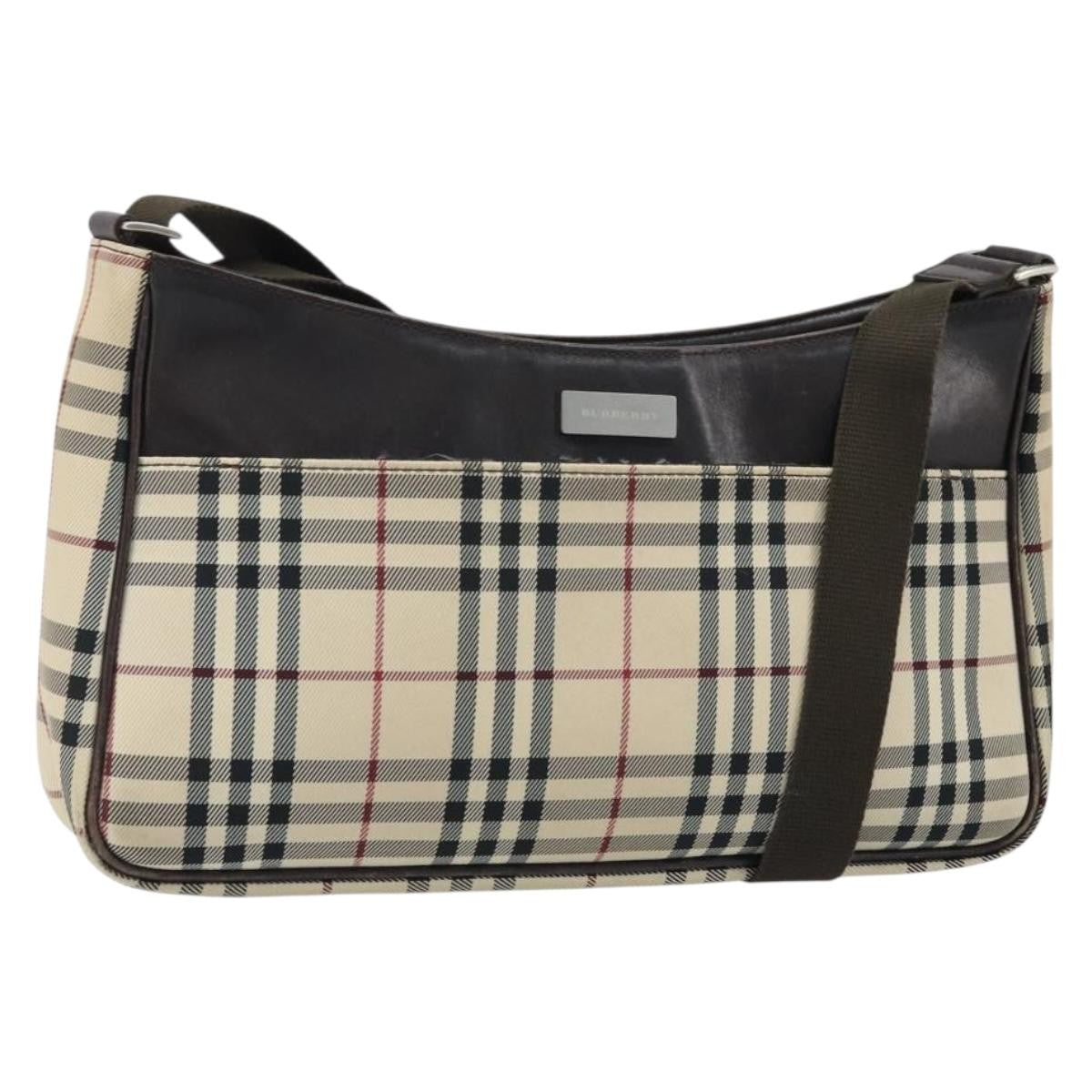 Burberry Nova Check Shoulder Bag Canvas And Leather Beige Canvas Shoulder Bag Bag (Pre-Owned)