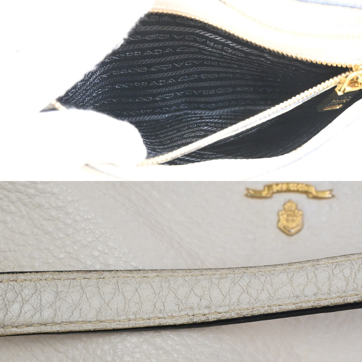 Prada Double Zip Crossbody Bag Vitello Daino White Leather Shoulder Bag Bag (Pre-Owned)