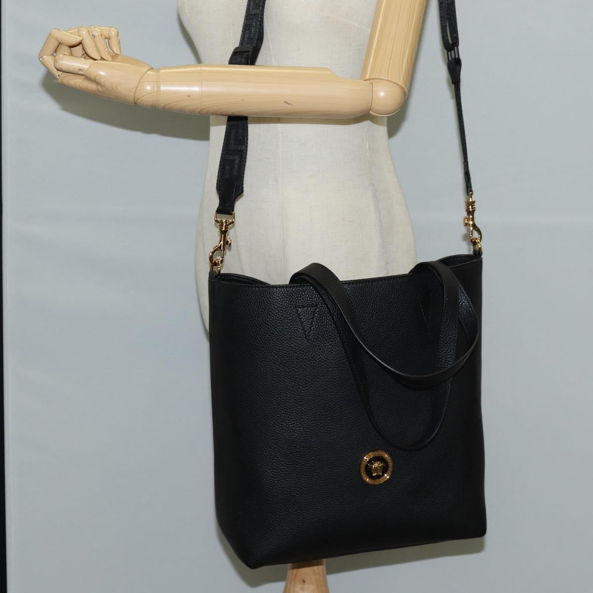 Versace Medusa Tote Leather Black Leather Tote Bag Bag (Pre-Owned)
