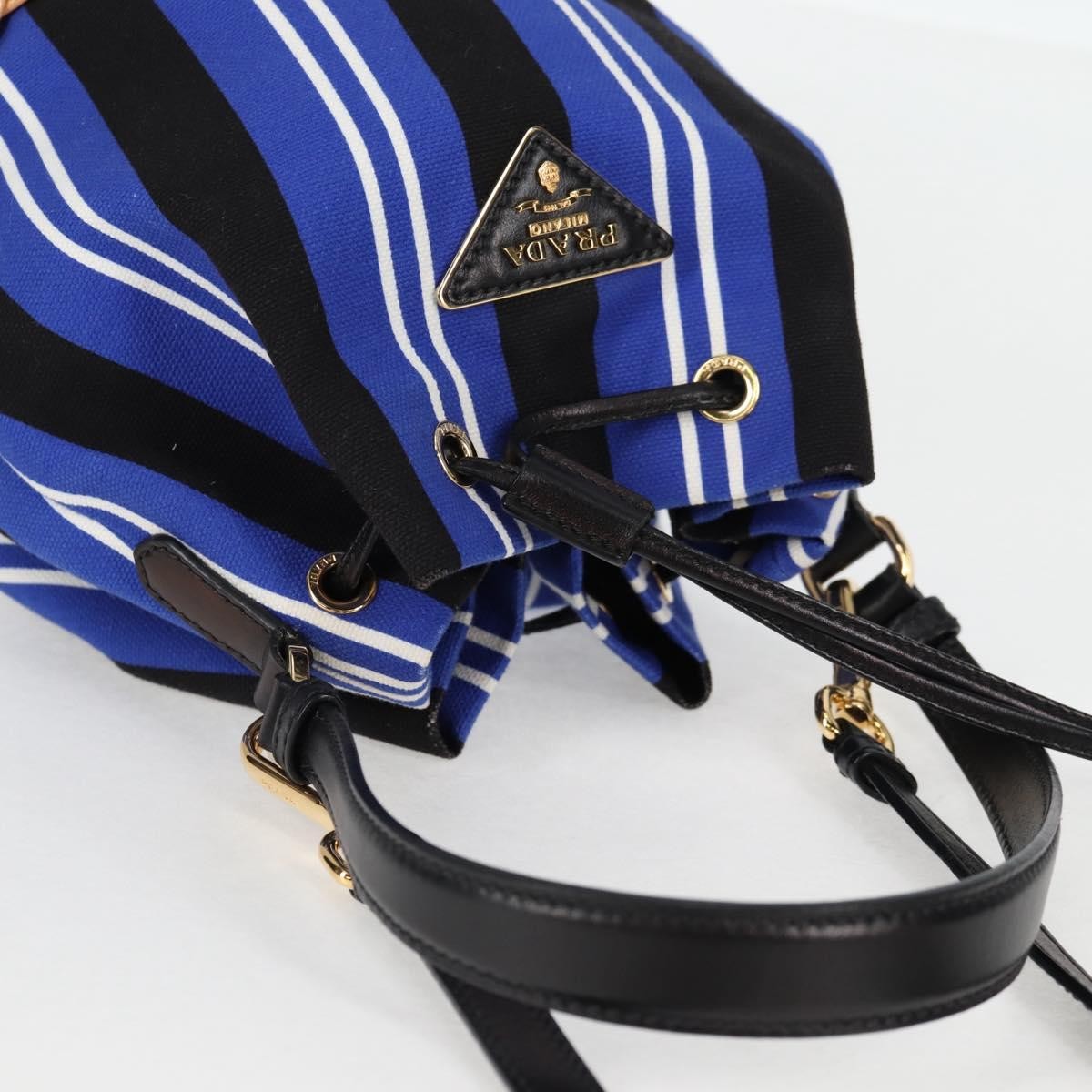 Prada Drawstring Bucket Bag Canvas And Wicker Blue Canvas Handbag (Pre-Owned)