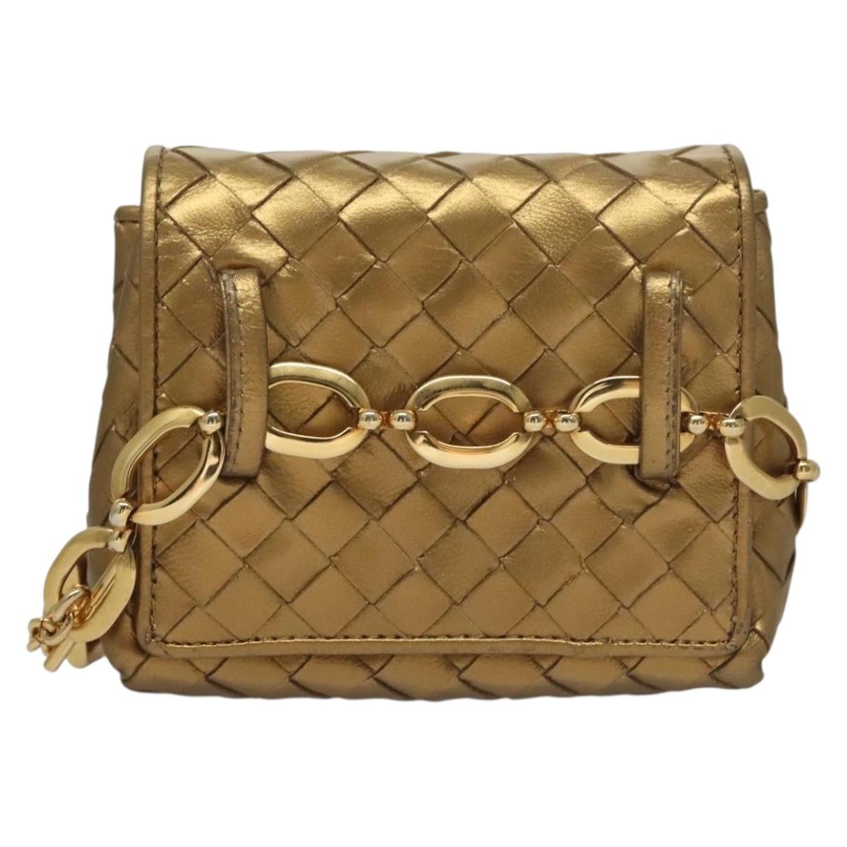 Bottega Veneta Chain Flap Shoulder Bag Leather Gold Leather Shoulder Bag Bag (Pre-Owned)