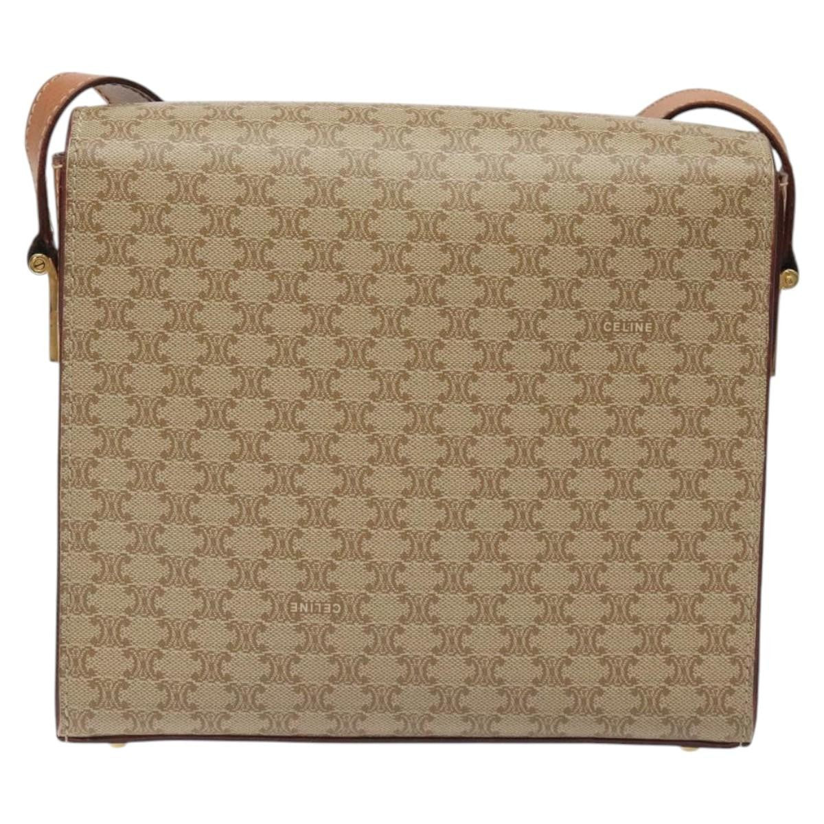 Celine Vintage Macadam Shoulder Bag Canvas And Leather Beige Canvas Shoulder Bag Bag (Pre-Owned)
