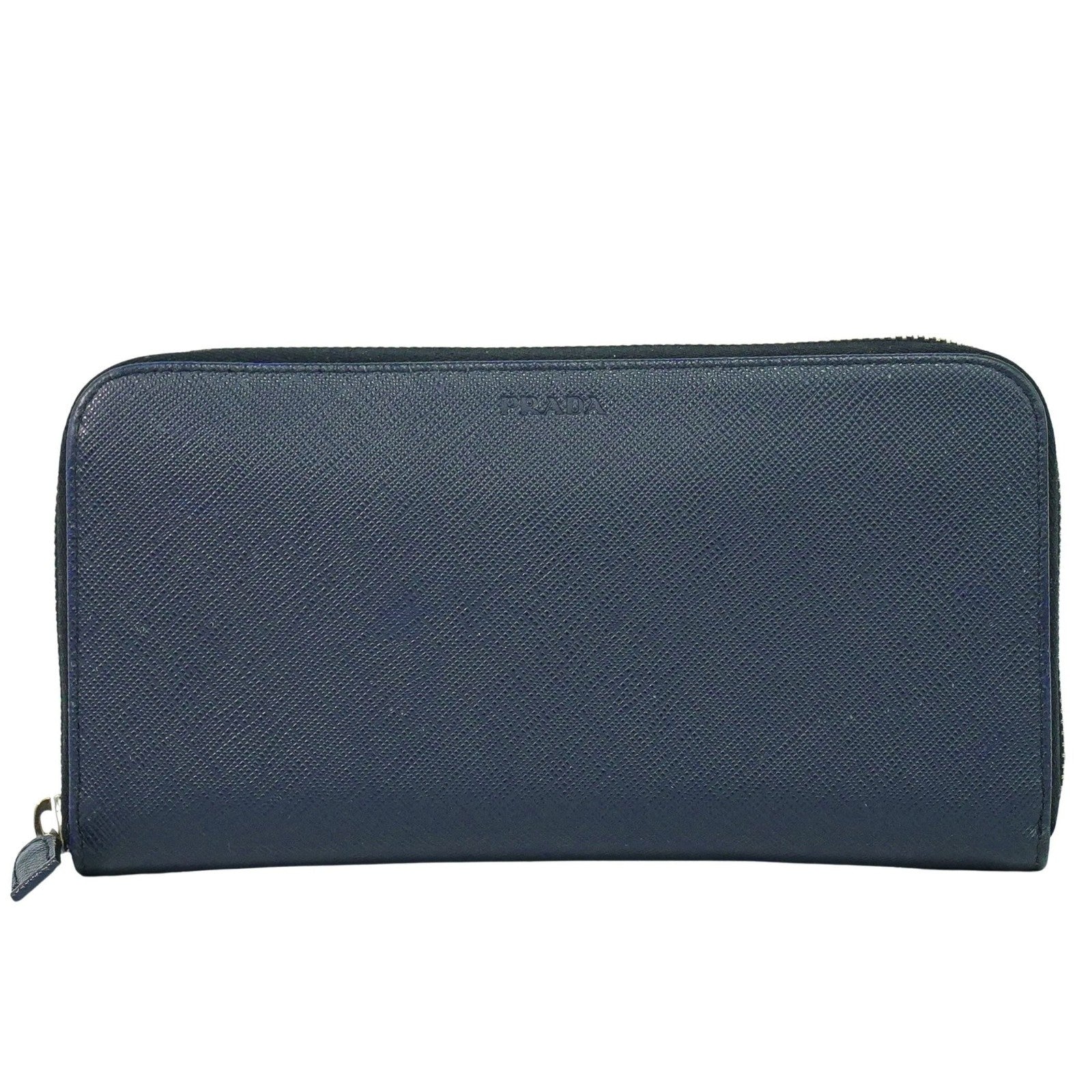 Prada Saffiano Wallet Leather Navy Leather Wallets Accessory (Pre-Owned)