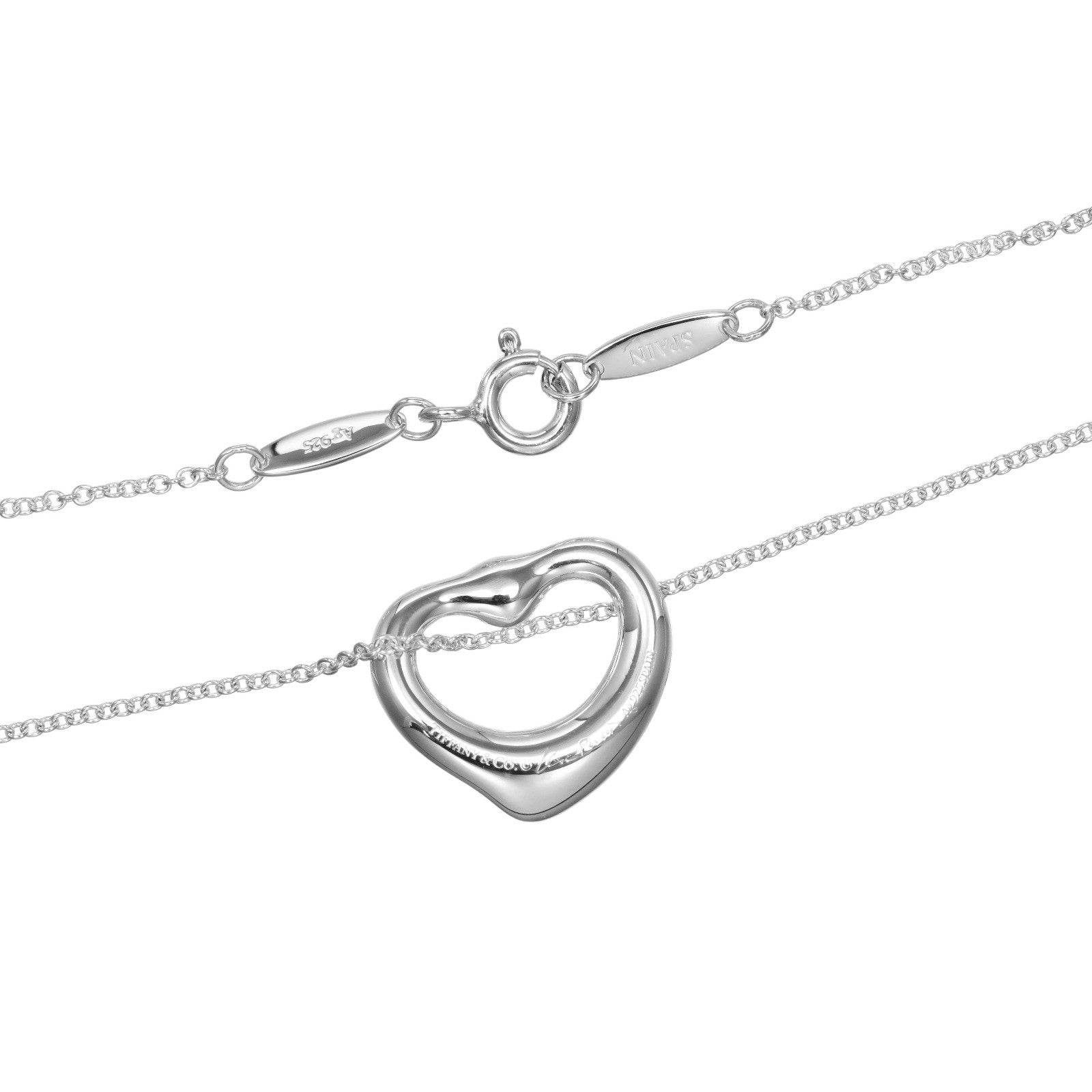 Tiffany & Co. Elsa Peretti Open Heart Pendant Necklace Sterling Silver With Pink Sapphire Silver Silver Necklace Jewelry (Pre-Owned)