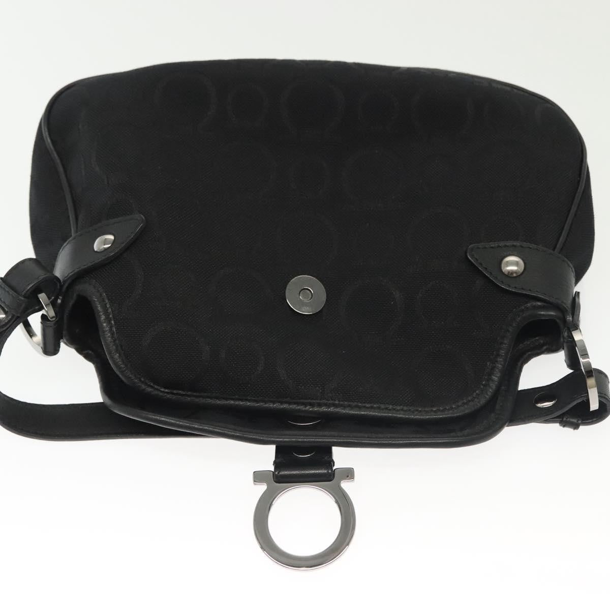 Salvatore Ferragamo Gancini Handbag Canvas Black Canvas Handbag (Pre-Owned)