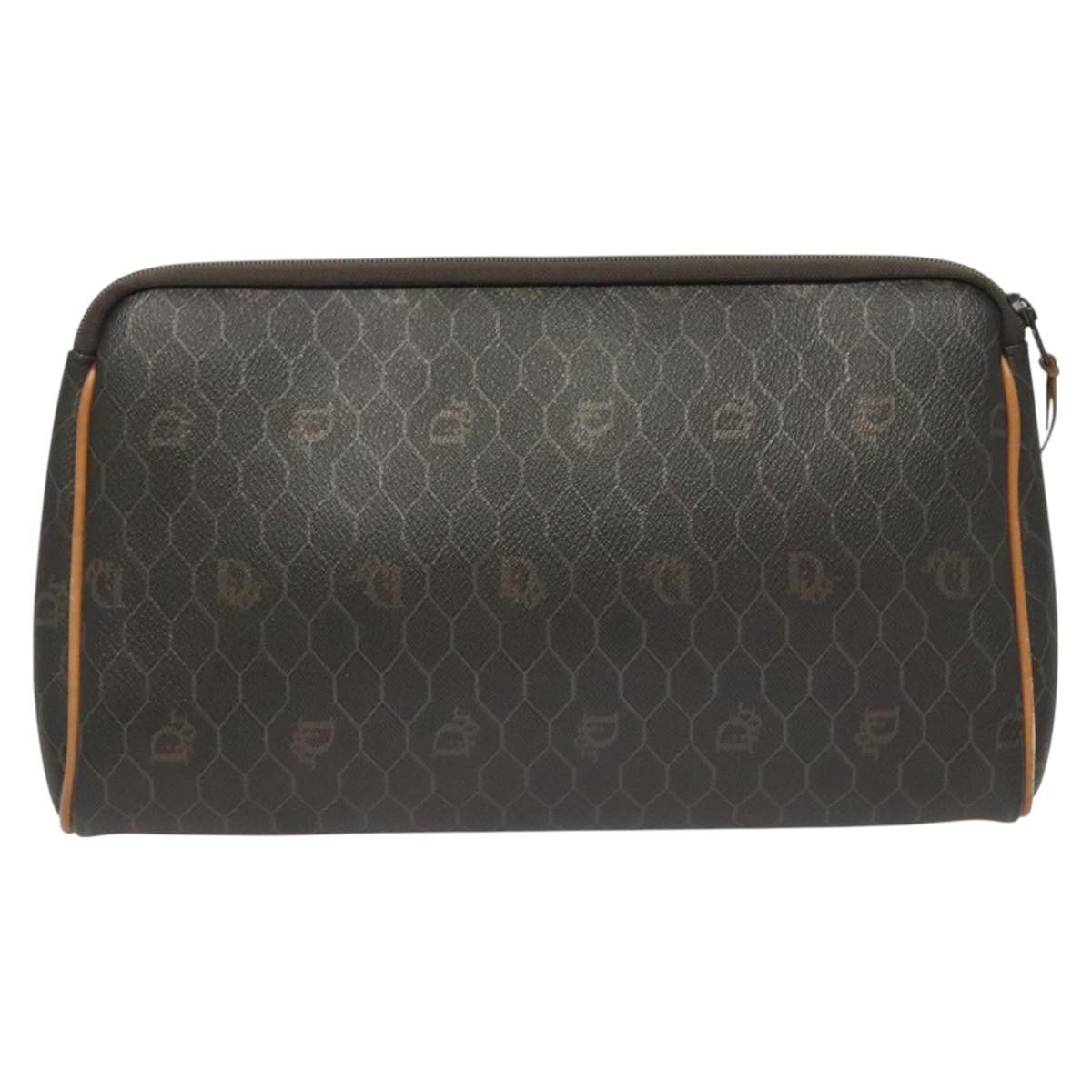 Christian Dior Vintage Honeycomb Zip Pouch Canvas And Leather Black Canvas Clutche & Pouche Bag (Pre-Owned)