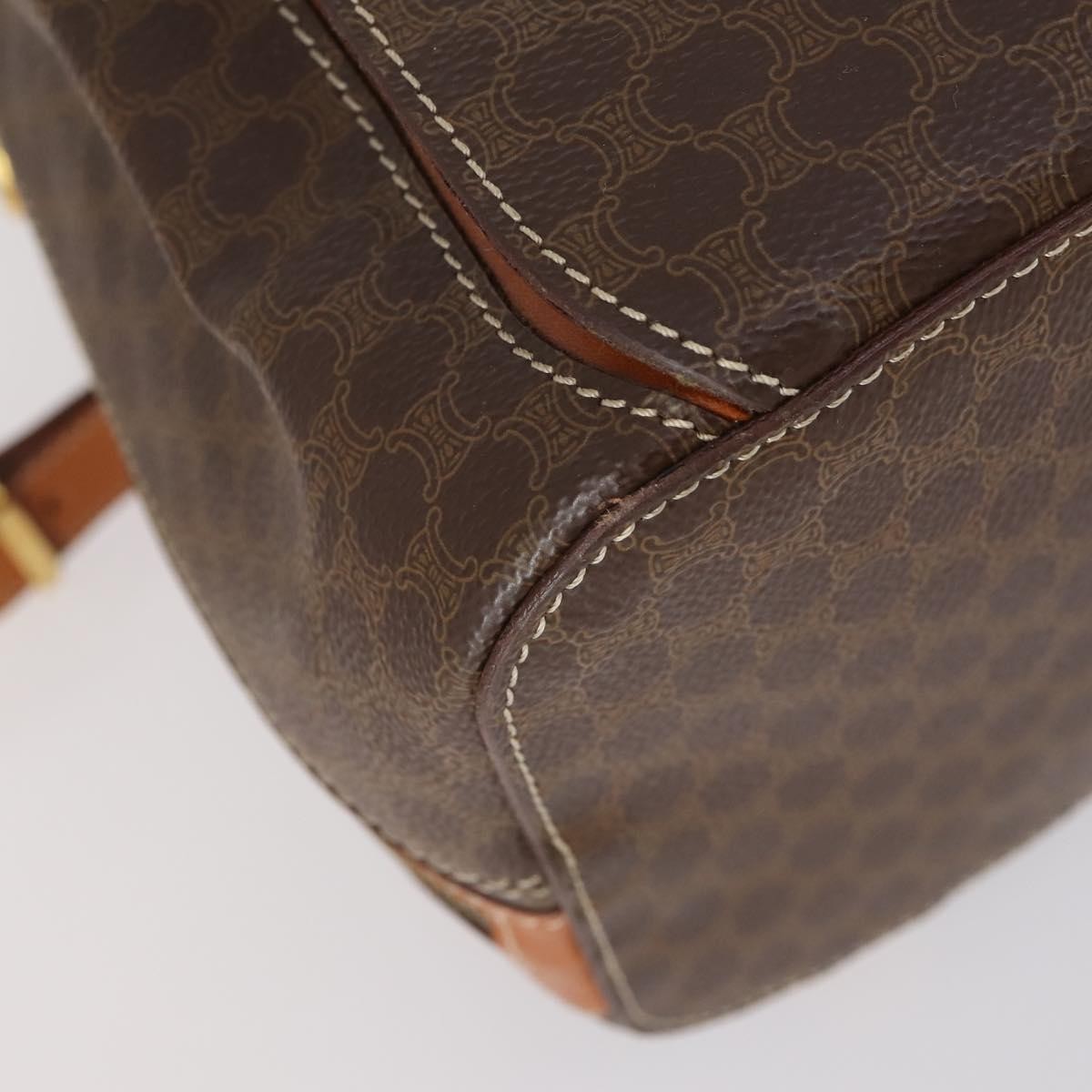 Celine Vintage Macadam Backpack Canvas And Leather Brown Canvas Backpack Bag (Pre-Owned)