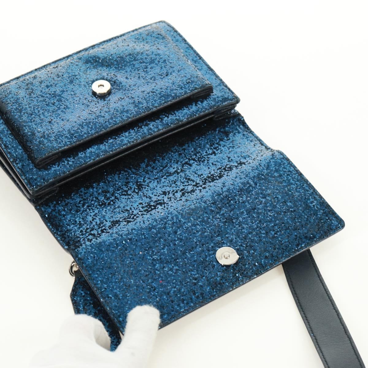 Saint Laurent Sunset Satchel Glitter Blue Leather Shoulder Bag Bag (Pre-Owned)