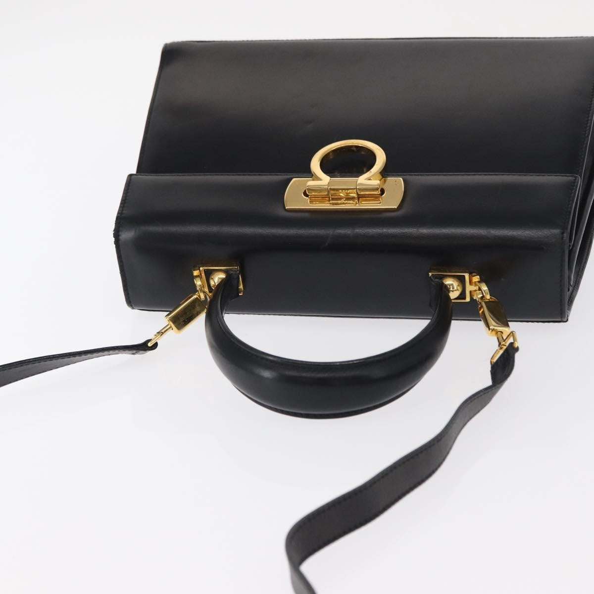 Salvatore Ferragamo Convertible Top Handle Bag Leather Black Leather Handbag (Pre-Owned)