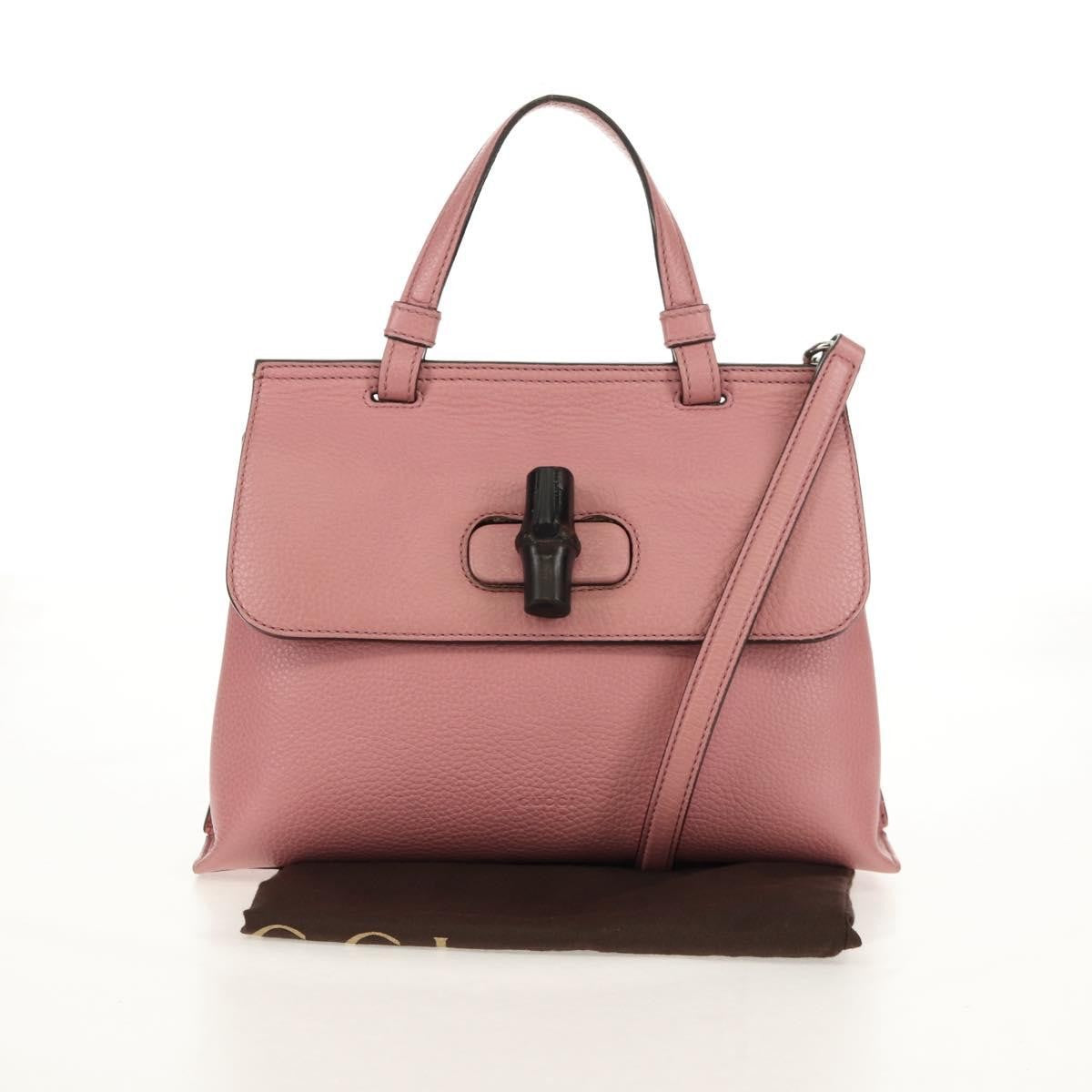 Gucci Bamboo Daily Top Handle Bag Leather Pink Leather Handbag (Pre-Owned)