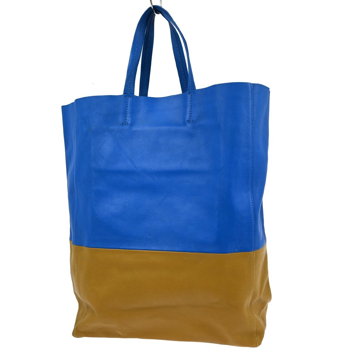 Celine Vertical Bi-Cabas Tote Leather Blue Leather Tote Bag Bag (Pre-Owned)