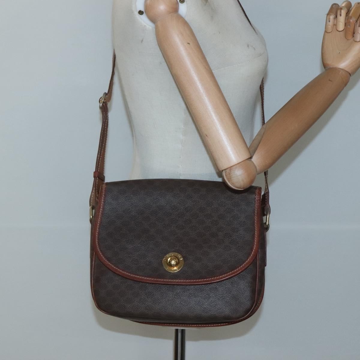 Celine Vintage Macadam Shoulder Bag Canvas And Leather Brown Canvas Shoulder Bag Bag (Pre-Owned)