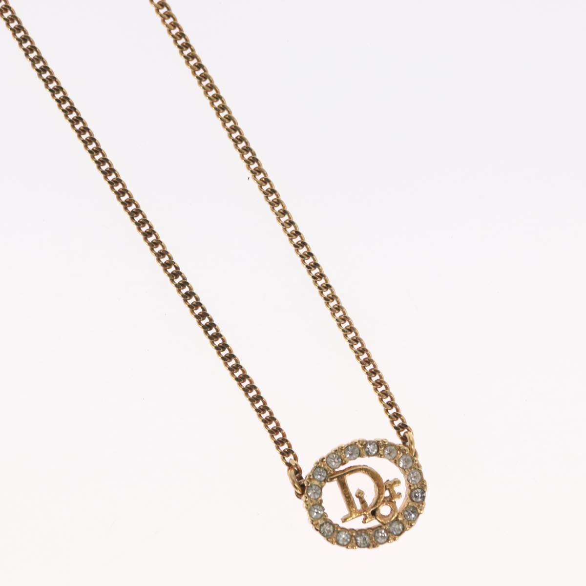 Christian Dior Vintage Logo Round Pendant Necklace Metal And Crystals Gold Metal Necklace Jewelry (Pre-Owned)