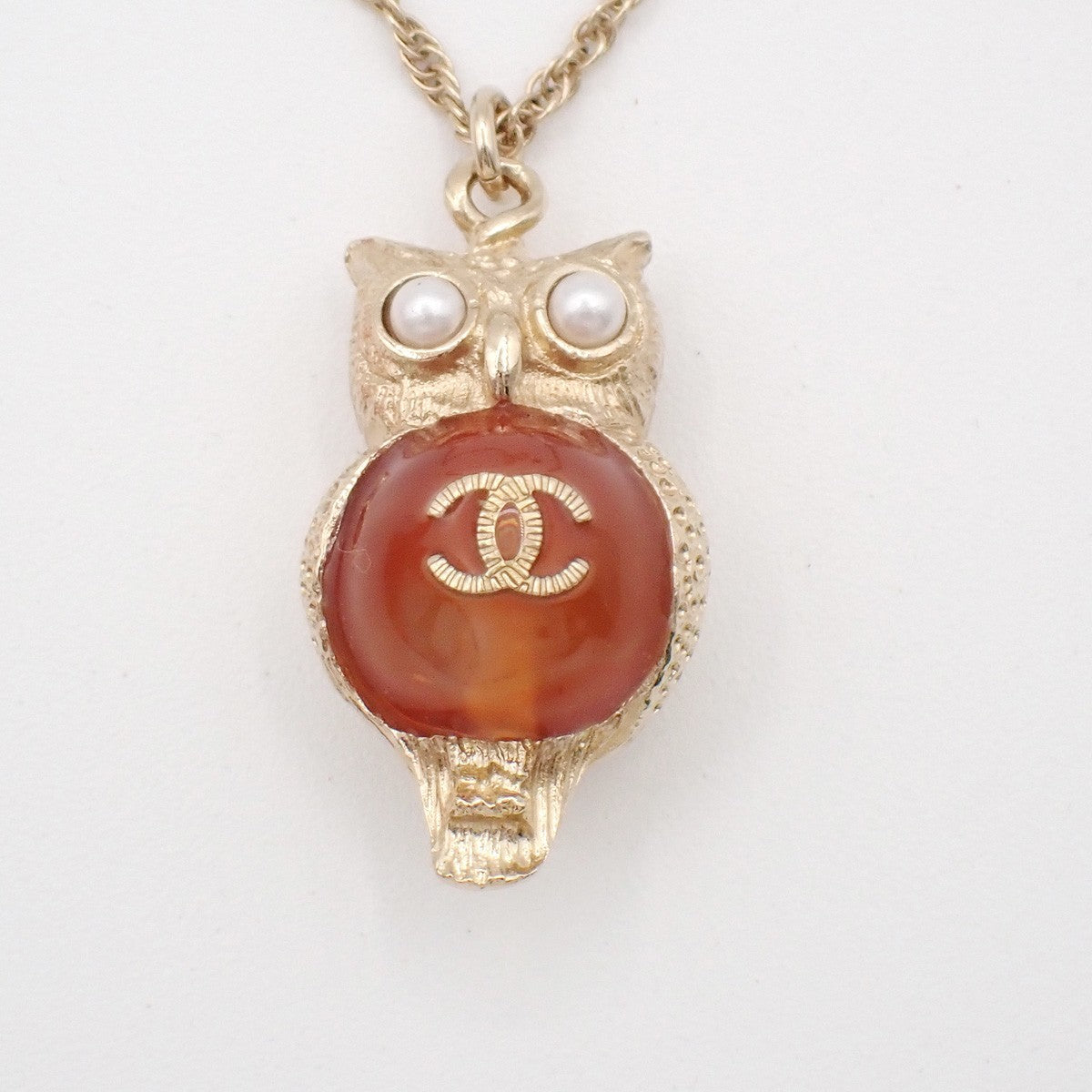 Chanel Owl Pendant Necklace Gold Plated Gold Gold_Plated Necklace Jewelry (Pre-Owned)