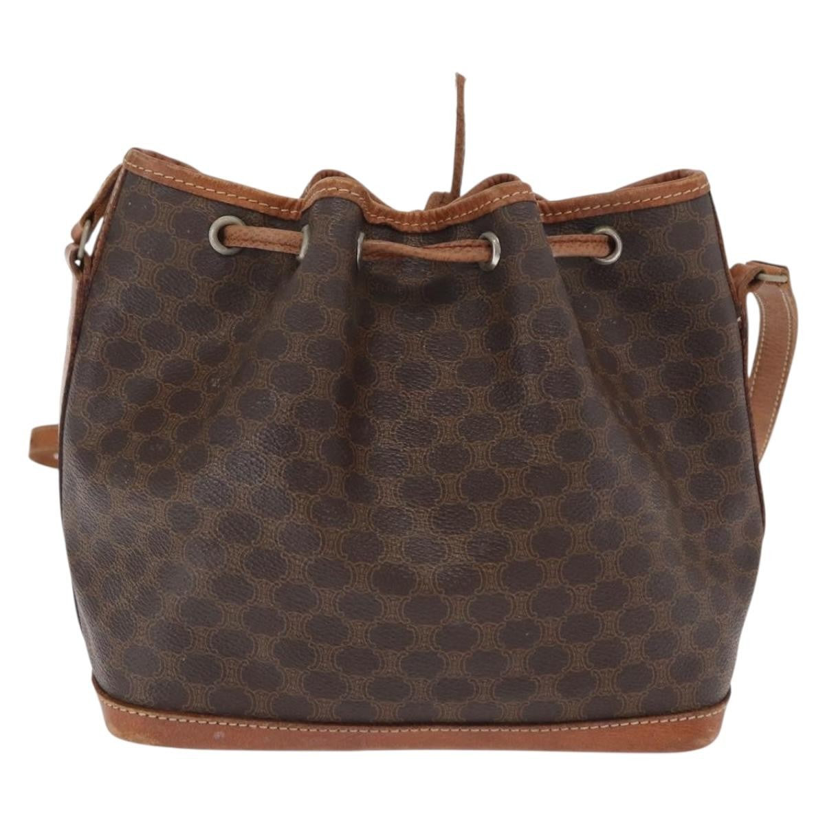 Celine Vintage Macadam Shoulder Bag Canvas And Leather Brown Canvas Shoulder Bag Bag (Pre-Owned)