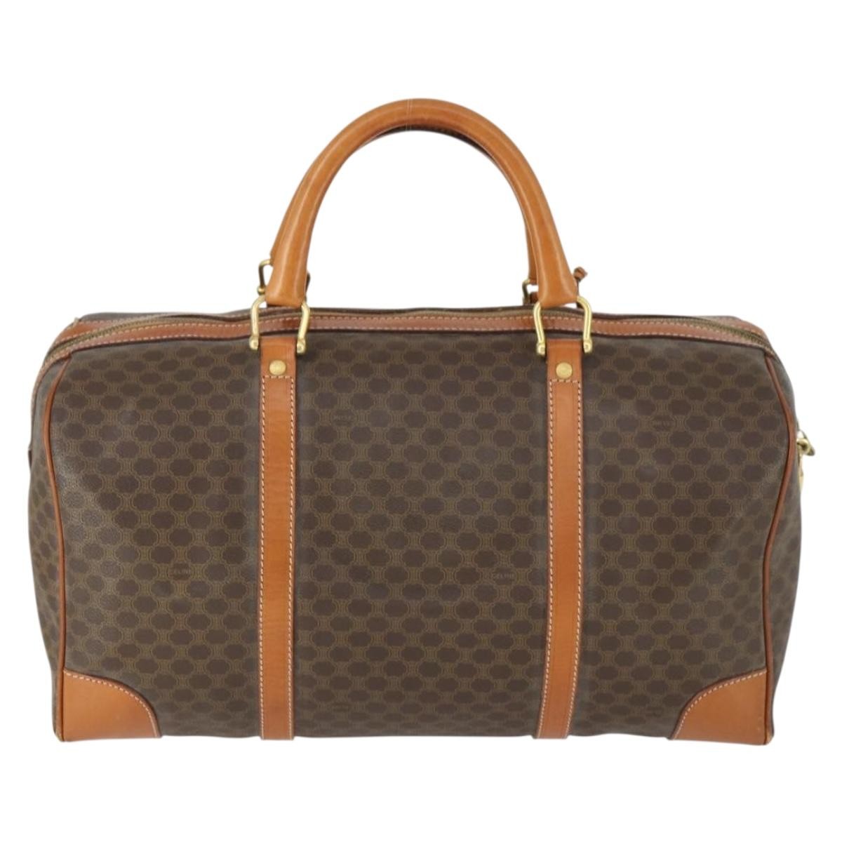 Celine Vintage Duffle Bag Canvas And Leather Brown Canvas Travel Bag Bag (Pre-Owned)