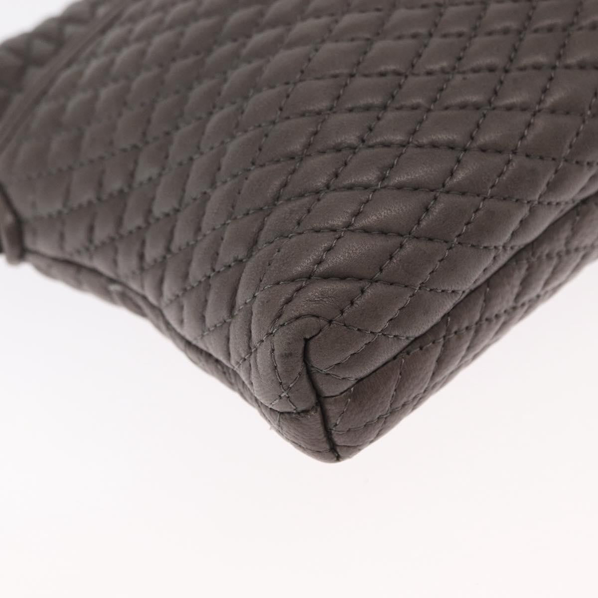 Bally Vintage Chain Shoulder Bag Quilted Leather Gray Leather Shoulder Bag Bag (Pre-Owned)