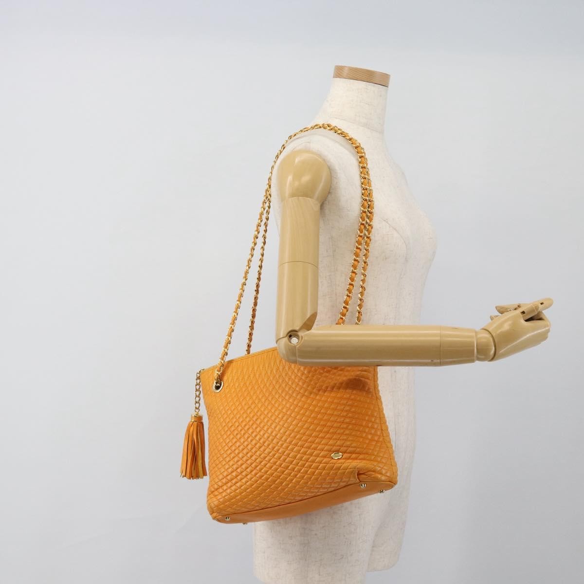 Bally Vintage Shoulder Bag Quilted Leather Orange Leather Shoulder Bag Bag (Pre-Owned)