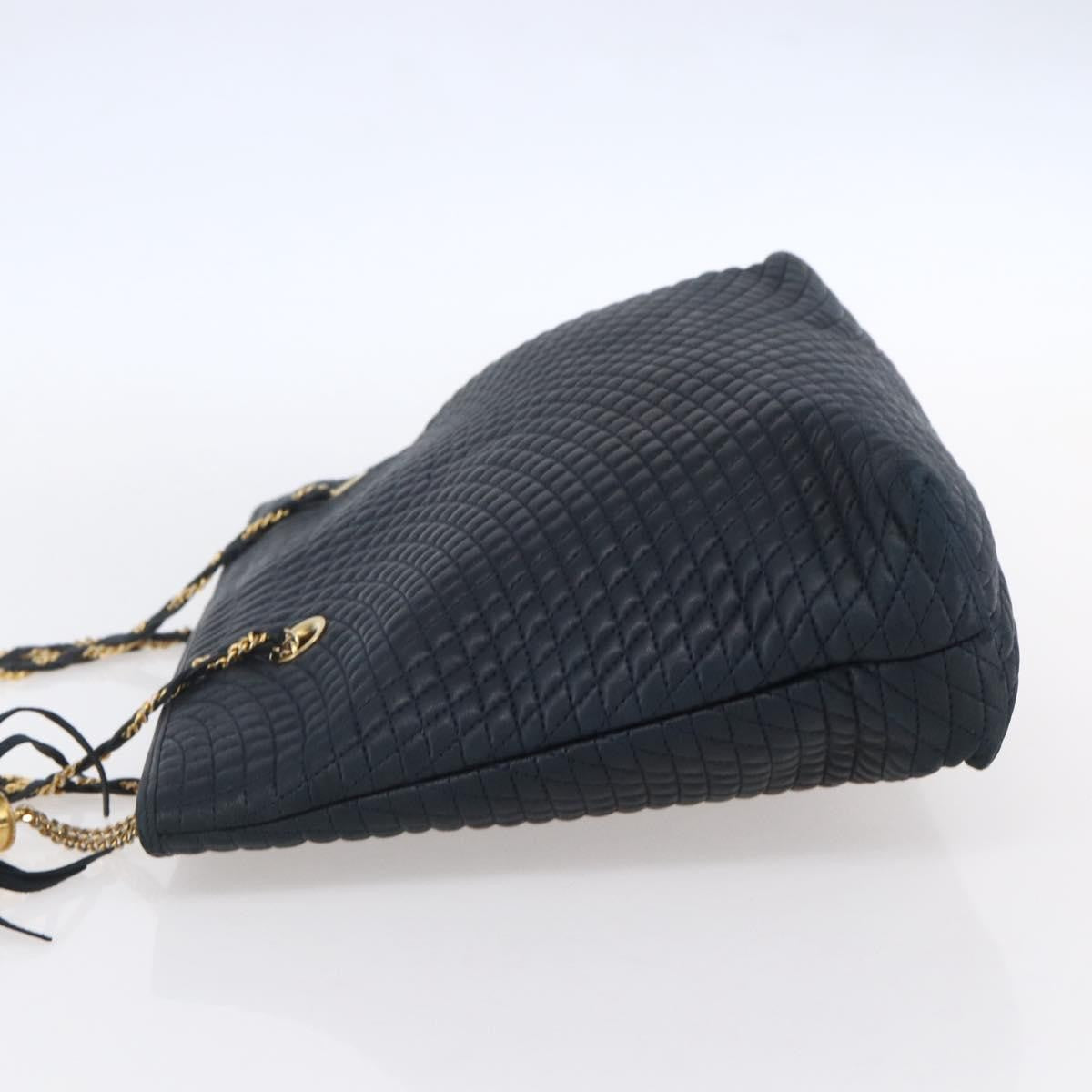 Bally Vintage Chain Shoulder Bag Quilted Leather Navy Leather Shoulder Bag Bag (Pre-Owned)