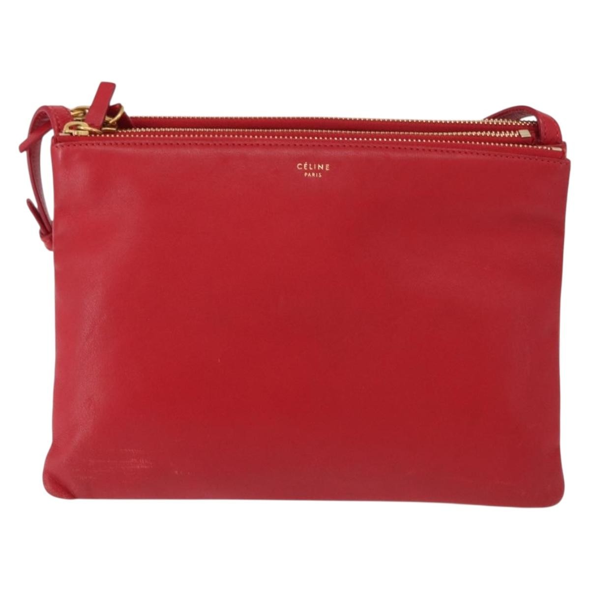 Celine Trio Crossbody Bag Leather Red Leather Shoulder Bag Bag (Pre-Owned)