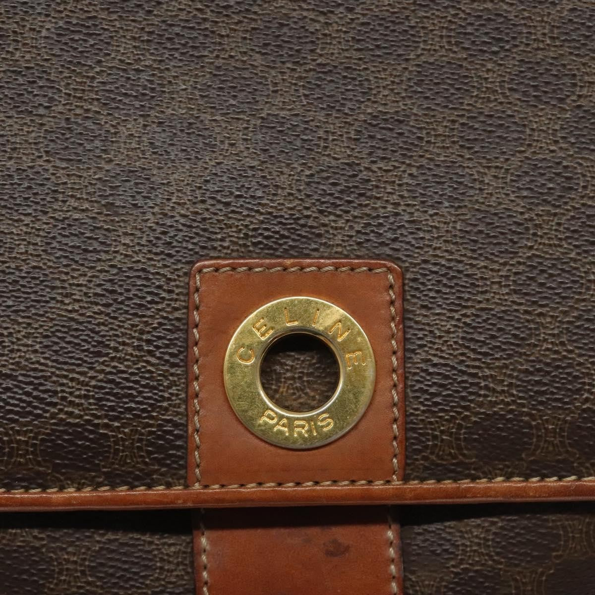 Celine Vintage Macadam Circle Logo Shoulder Bag Canvas And Leather Brown Canvas Shoulder Bag Bag (Pre-Owned)