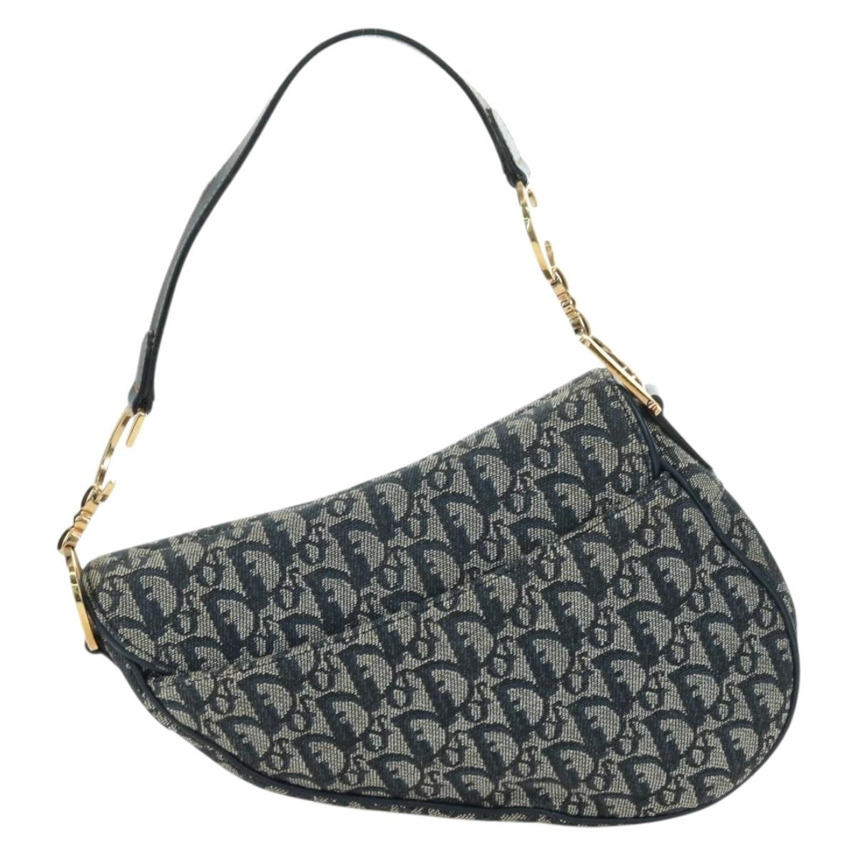 Christian Dior Saddle Handbag Oblique Canvas Navy Canvas Handbag (Pre-Owned)